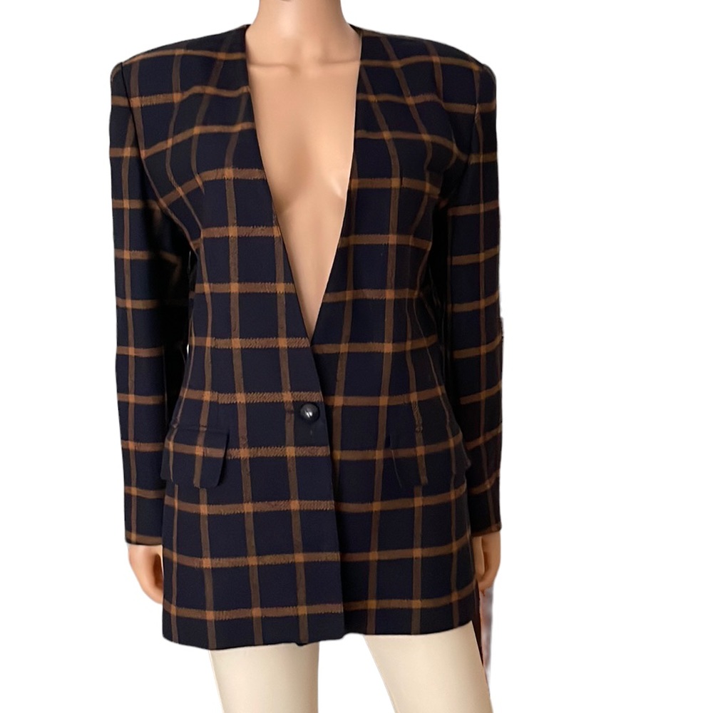 Vintage Anne Klein II Plaid Wool n Cashmere Blazer - Picture 10 of 10